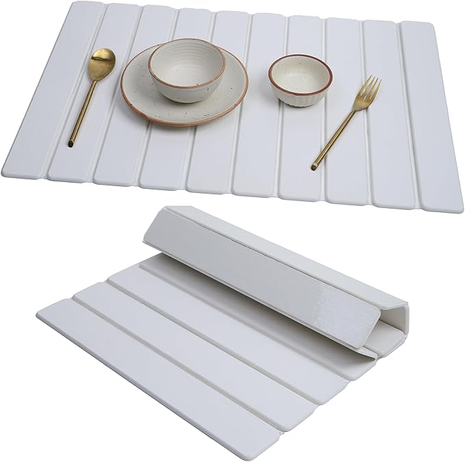 Kitchen Dish Drying Mat – Super Absorbent Microfiber Countertop Drainer Pad, Quick Dry Sink Mat for Dishes, Glassware & Utensils, Non-Slip Kitchen Counter Protector (White)