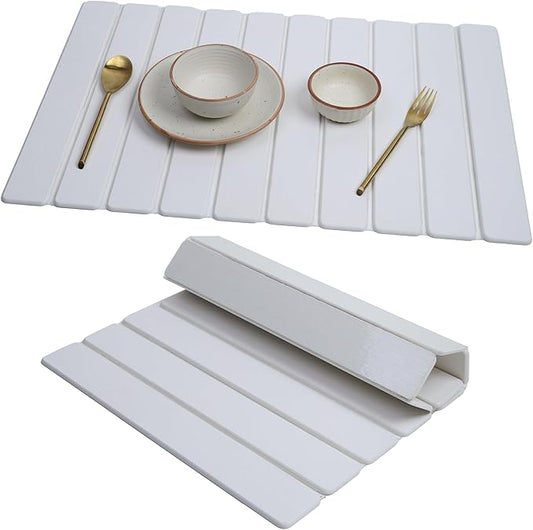 Kitchen Dish Drying Mat – Super Absorbent Microfiber Countertop Drainer Pad, Quick Dry Sink Mat for Dishes, Glassware & Utensils, Non-Slip Kitchen Counter Protector (White)