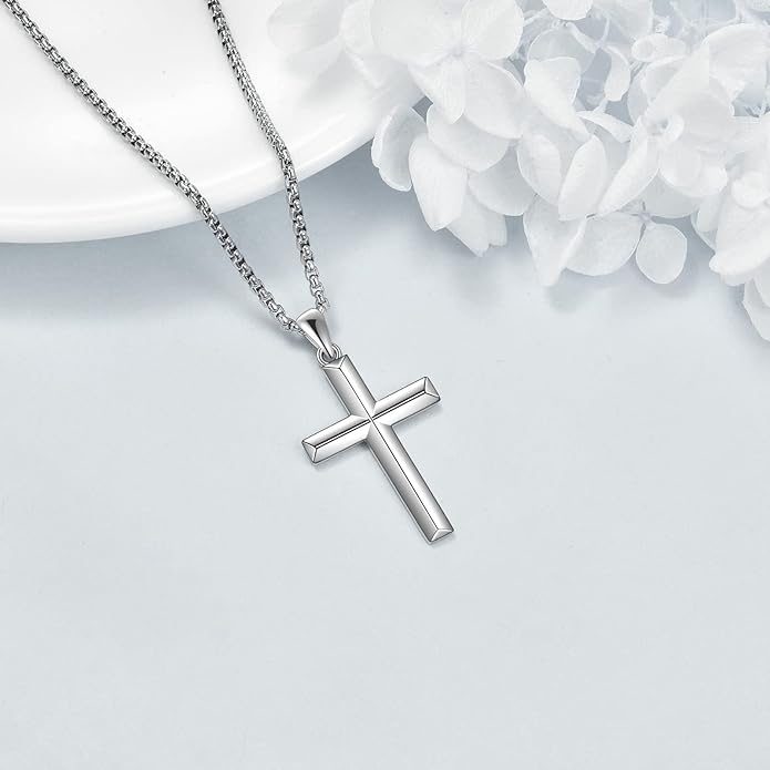 ONEFINITY Religious Cross Pendant Necklace Sterling Silver Origami Cross Pendant Gifts for Women Men Jewelry