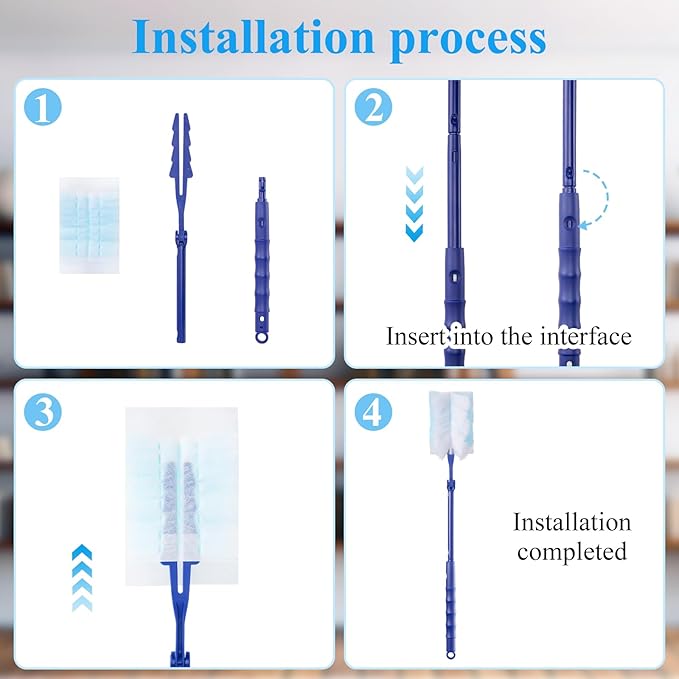 200PCS Duster Refills with 1Pack 23.6"-29.5" Telescopic Handle(15cm Extension), Disposable Electrostatic Dusters for Cleaning Office, Home, Blinds, Ceiling Fans, Furniture