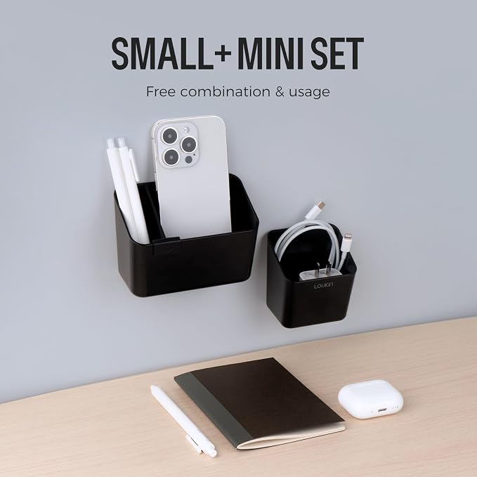 LOUKIN Whiteboard Accessories Bundle | Magnetic Dry Erase Eraser (Gray) & Mini + Small Marker Holder & Whiteboard Cleaner (3.4 fl oz)