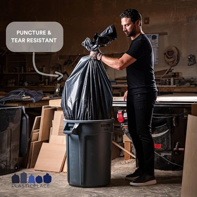 Plasticplace 33 Gallon Trash Bags │ 2.0 Mil Equiv.│ Black Eco-friendly Garbage Can Liners │ 33" x 39" (100 Count)