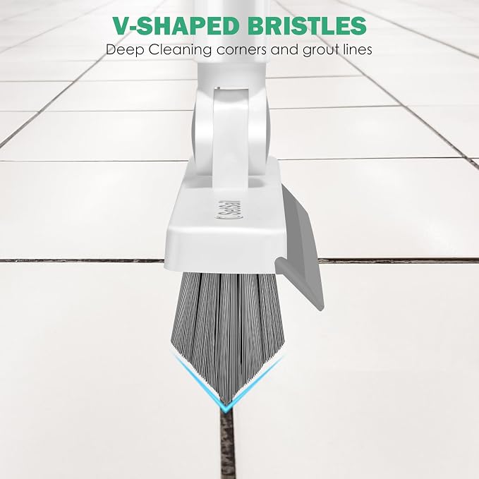 SetSail Floor Scrub Brush and Grout Brush with 51-Inch Long Adjustable Handle 2 in 1 Scrape Brush Stiff Bristle Floor Scrubber for Cleaning Shower Bathroom Garage Kitchen Deck Tub Tile, Grey White