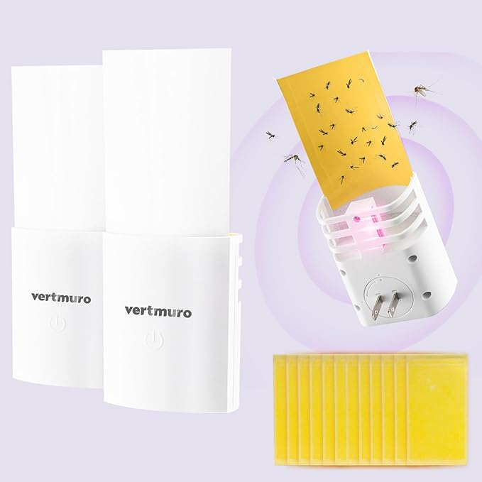 Flying Trap Indoor, Plug-in Insect Trap with UV Light Attractant, Mosquito Traps, Fruit Flies, Gnats, Moths Catcher for Home, Office (2 Traps + 12 Glue Boards)