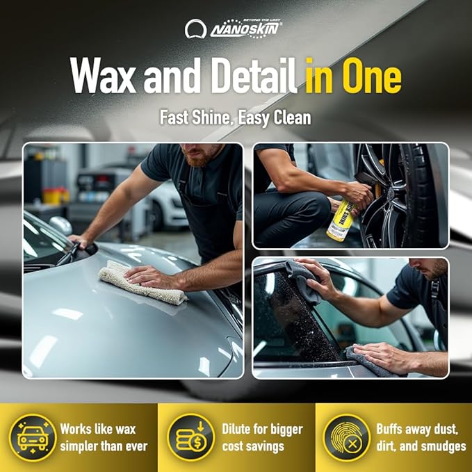 Nanoskin QUICK SHINE Quick Detail Spray 30 Gallons - Waterless Detailer Spray for Car Detailing | Deep Gloss Car Wax Booster & Clay Lubricant | Removes Dust, Smudges, Fingerprints & Other Contaminants