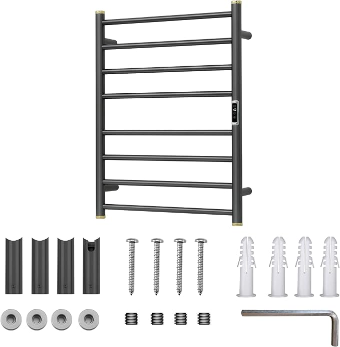 Electric Towel Warmer Rack,Heating Towel Warmer,Timer & Temperature Control,Wall-Mounted Plug-in for Bathroom,Gunmetal Grey,Stainless Steel,8-Bar(27.56x20.87x4.41in)
