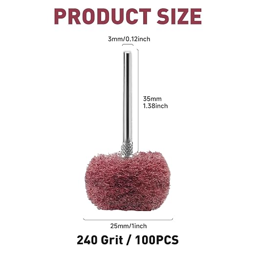 50 PCS Abrasive Buffing Wheels,1 Inch Buffing Polishing Wheel Set for Rotary Tool Accessorie 1/8'' (3mm) Shank, Red 240 Grits for Metal,Wood, Rust Removal