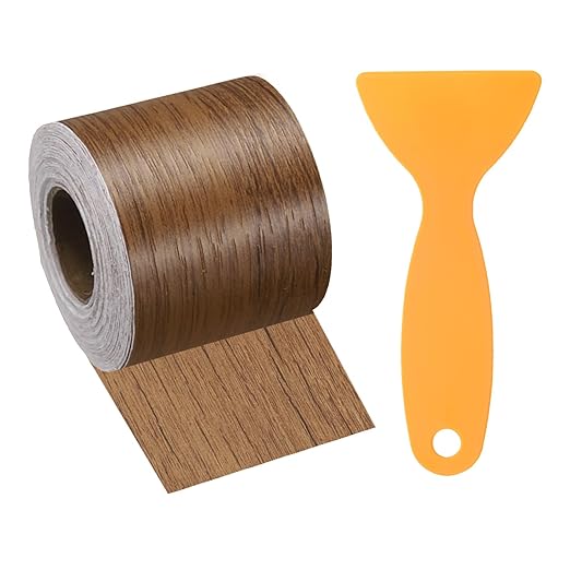 HARFINGTON Wood Grain Repair Tape 2 Inch x 33ft Self Adhesive Repair Patch Tape Simulated Wooden Floor Tapes with Plastic Scraper for Tables Doors Windows Furniture, Brown Wood