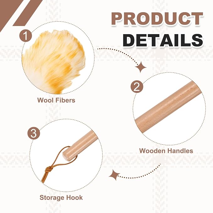 uxcell Wool Duster, 14.2" Natural Feather Cleaner Household Cleaning Duster with Solid Wooden Handle for Cleaning Fans Window Blinds Shelves Furniture, White Gold