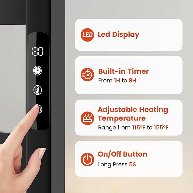 Tower Warmer Rack, 6 Bars Stainless Steel Wall Mounted Electric Heated Towel Rack for Bathroom, Built-in Timer, Hard-Wired & Plug in, Glossy Black (Glossy Black)