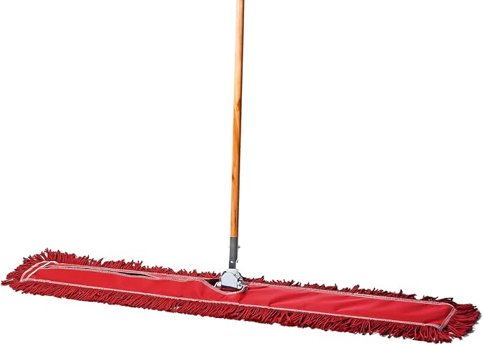 48 Inch Red Commercial Dust Mop & Floor Sweeper – Wood Handle Floor Mop for Tile, Hardwood & Concrete