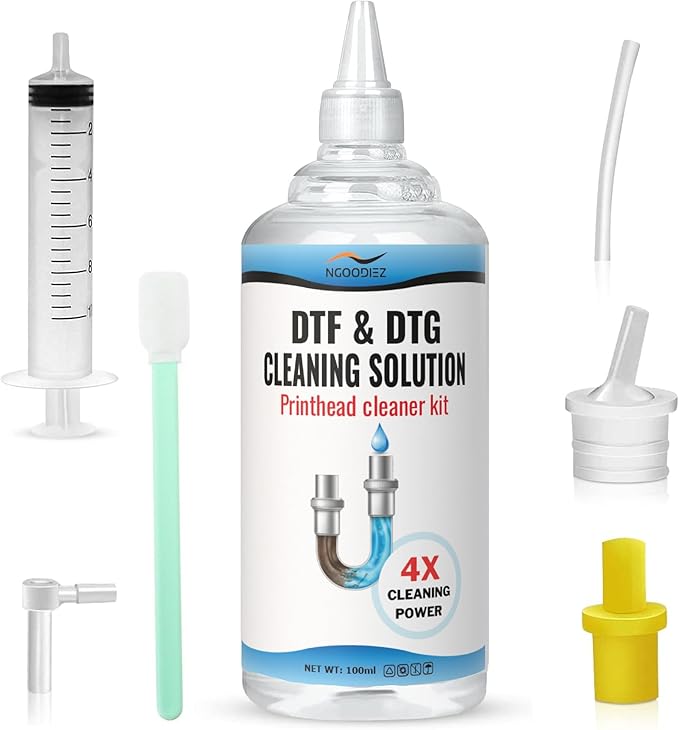 NGOODIEZ DTF Cleaning Solution Kit for Epson ET-8550 L1800 XP-15000 | DTF DTG Printer Head Cleaner Dissolves White Ink Clogs | Restores Print Quality & Extends Printhead Life - 100mL