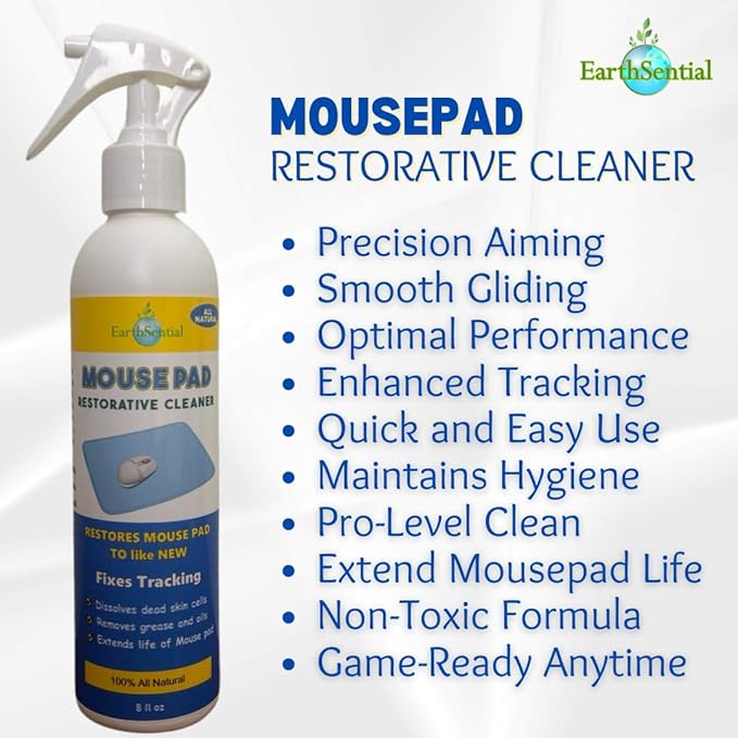 Mouse Pad Restorative Cleaner for Gaming & Work Mousepads, Restores Tracking, Fast-Drying Formula, 8 oz spray