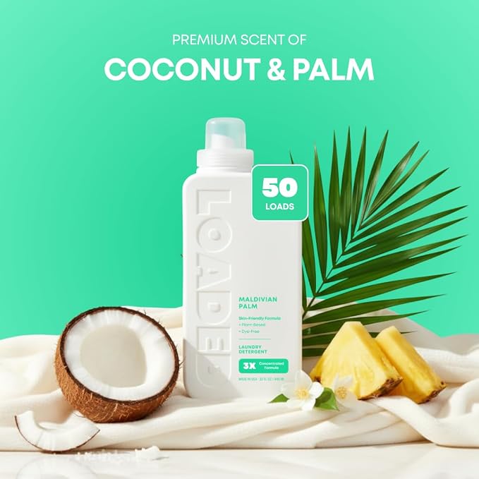 Loaded Laundry Detergent, Luxury Cologne & Perfume Scented | 50 Loads | Coconut & Palm | Skin-Friendly & Plant-Based | Made in USA | 32 oz