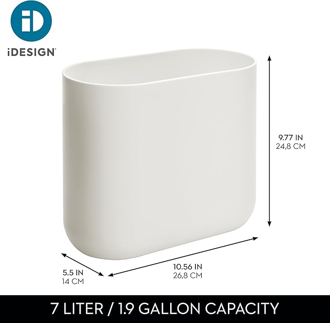 iDesign Small Slim Plastic Bathroom Trash Can, Garbage Can for Bedroom, Office, Desk, Dorm, 2-Pack, Coconut White