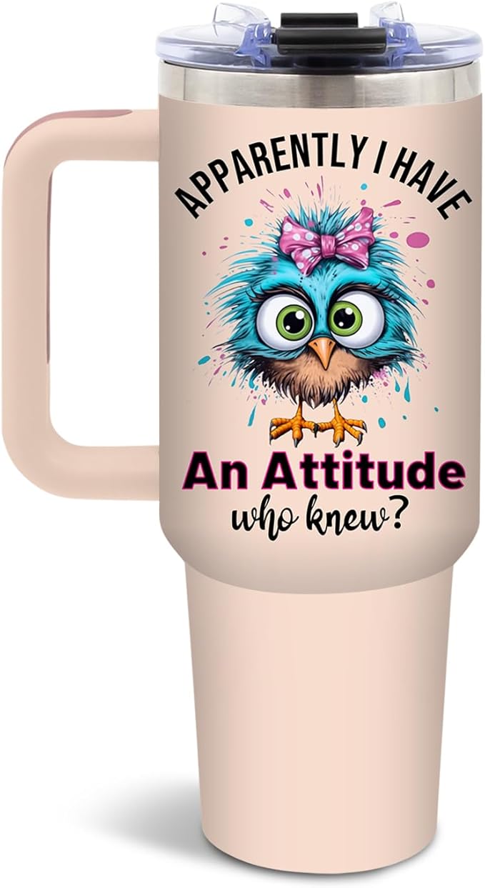 DUUV Sarcastic Tumbler for Women, Apparently I Have an Attitude Who Knew Funny 40 Oz Coffee Mug Tumbler with Handle, Thanksgiving Christmas Birthday Gifts for Coworker, Friend, Sister, 1PCS