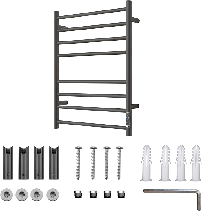 Heated Towel Racks for Bathroom, Wall Mounted Electric Towel Warmer Racks with Timer & Temperature Control, 8 Bar Stainless Steel Towel Heater for Bathroom, Matte Black, Plug-in