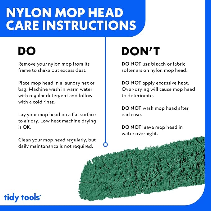 Commercial Dust Mop Replacement Head – 48 x 5 in. Cotton Nylon Reusable Mop Head – Industrial Dust Mop Refill for Floor Cleaning & Janitorial Supplies, Green