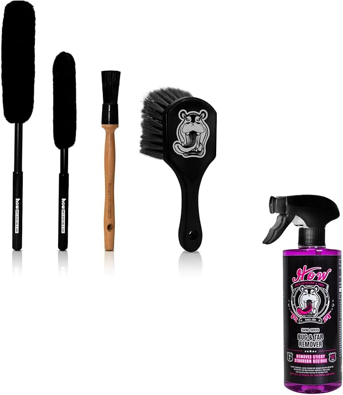 H.O.W AUTO DETAILING & CARE H.O.W SHINE SERIES Bug & Tar Remover & 4pcs Car Wheel Rim Tire Brushes for Cleaning Tires