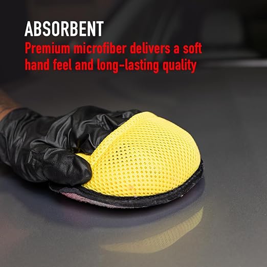 Maxshine Microfiber Waxing Applicator Pad with Finger Hold, Dia: 14cm, Yellow & Grey, 6 Pack