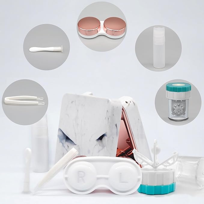 Vastsoon Contact Lens Case with Cleaner Washer, Portable Cute Eye Contacts Colored Lenses Applicator Remover Tool Kit with Mirror Solution Bottle Travel Size for Daily Outdoor (Square, Rose Gold)