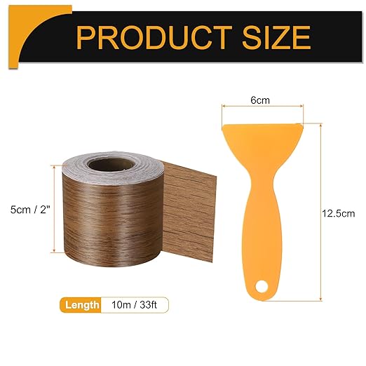 HARFINGTON Wood Grain Repair Tape 2 Inch x 33ft Self Adhesive Repair Patch Tape Simulated Wooden Floor Tapes with Plastic Scraper for Tables Doors Windows Furniture, Brown Wood