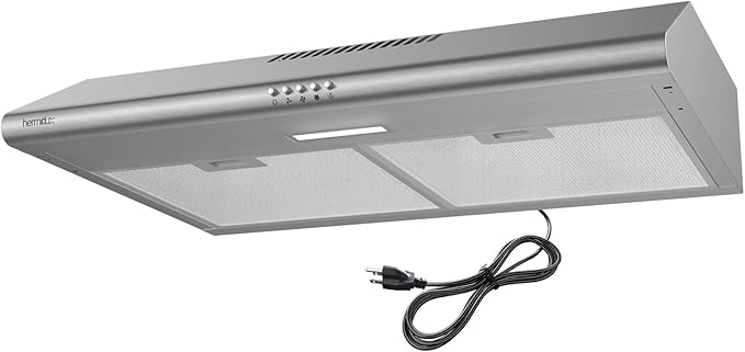 Hermitlux Under Cabinet Range Hood, 30 inch Vent Hood With 3 Speed Exhaust Fan, Ducted And Ductless Convertible, LED Bright Light Bulbs and Charcoal Filter, Stainless Steel Filter, Stainless Steel