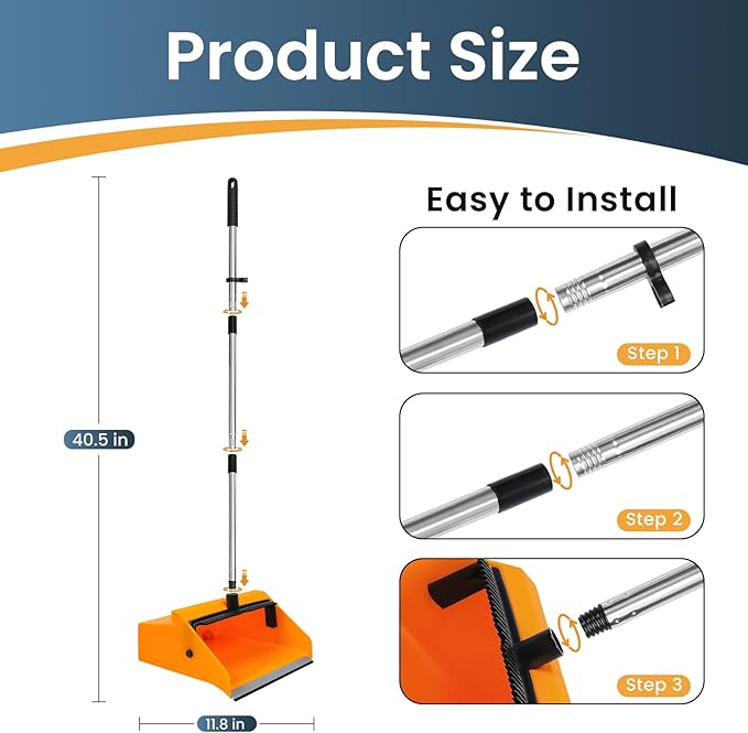 REEWII Large Commercial Dustpan with Comb，Long Handle Upright Heavy Duty Dust Pan Outdoor Indoor for Courtyards, Garages, Lobbies, Shopping Malls, Market Floors, Sidewalks, Classroom Floor Cleaning