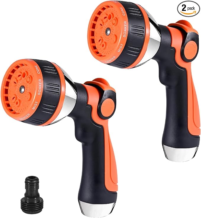 YAMATIC Garden Hose Nozzle, 10 Adjustable Spray Nozzle, Heavy Duty Water Hose Nozzle with THUMB CONTROL ON OFF VALVE for Watering Plants,Lawn Washing Cars,Cleaning,Showering Pets & Outdoor Fun, 2PCS
