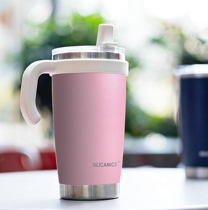 For Iced Coffee & Smoothies – Never Drink from a Moldy Lid Again: 20oz Hygienic Tumbler, 100% Leakproof Lid & Removable Foldable Spout. Reinforced Base, Fits Cup Holders - Pink Sand