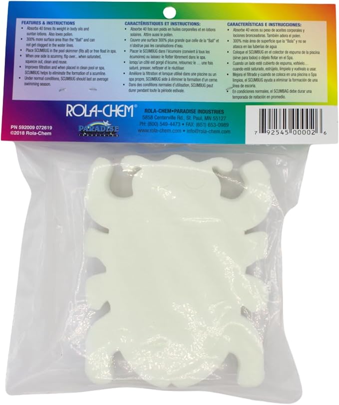 1 Pack Scumbug (tm) Oil-Absorbing Sponge Devours Scum, Slime & Grime from Pools & Spas