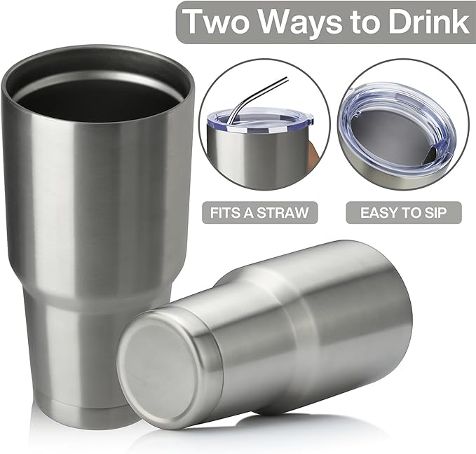 MEWAY 30oz Insulated Tumbler With Lids and Straws,Stainless Steel Double Vacuum Coffee Tumbler Cup, Brush, Durable Powder Coated Coffee Cup for Cold & Hot Drinks, Office, Travel(Silver,8 PACK)