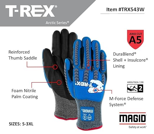 MAGID T-REX ANSI A5 Arctic Series Thermal Impact Glove, 6 Pairs, Size 8/Medium (TRX543W)