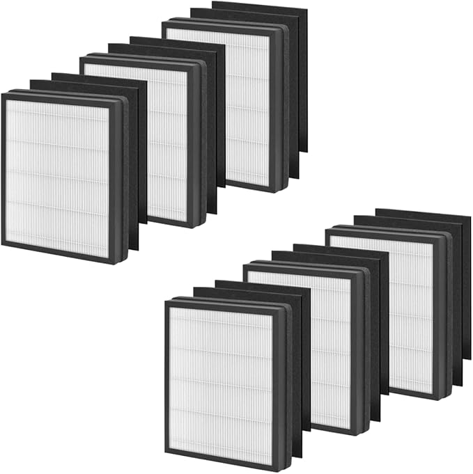 Nispira FAP-C01-A H13 HEPA Replacement Filter for Filtrete Air Purifier, IDYLIS AC-2119, IAP-10-100, IAPC-40-140, IAP-10-150, (6) HEPA (12) Activated Carbon Pre Filters