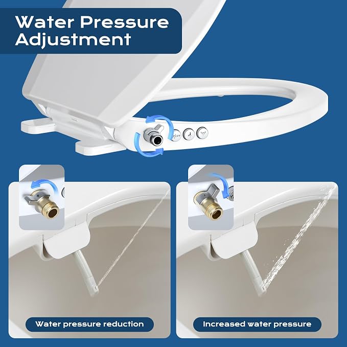 Clirass Bidet Toilet Seat, Soft Close Elongated Toilet Seat, Button control Feminine/Posterior Wash Switch, Knob Control Water Pressure,White Bidet Seat Attachment with Brass inlet Easy Installation
