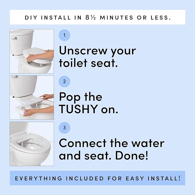 TUSHY Fresh Ultra-Slim Starter Bidet Attachment for Toilet | Non-Electric, Adjustable Water Pressure, Cool Water Rear Wash, Self-Cleaning | Elongated & Round Toilets, 10 Min Install, Matte Brass