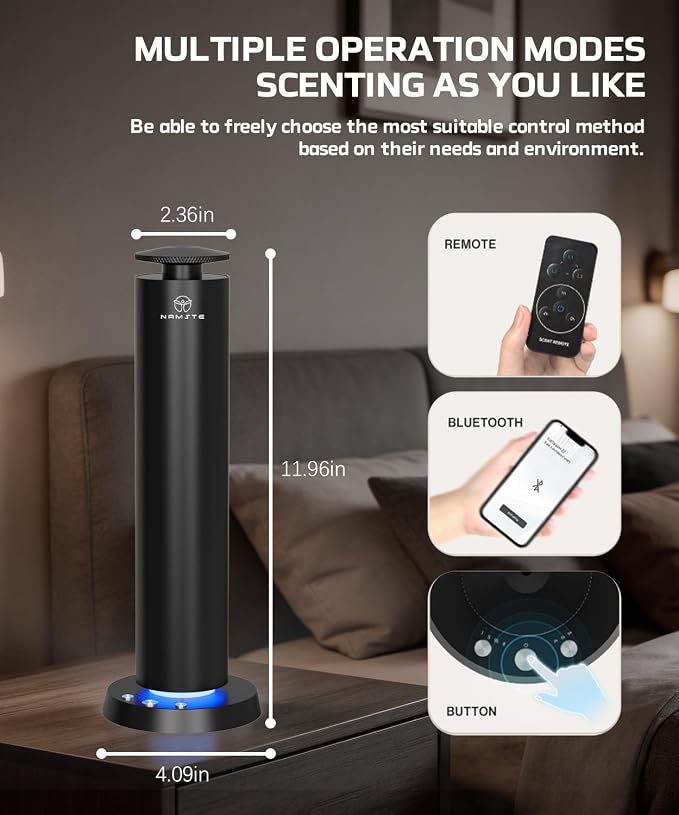 Wireless Waterless Diffuser, 1800Sq Ft Coverage,APP Control | Modes & LED Light, Quiet Rechargeable Portable Scent Diffuser for Home Office Camping (Black)