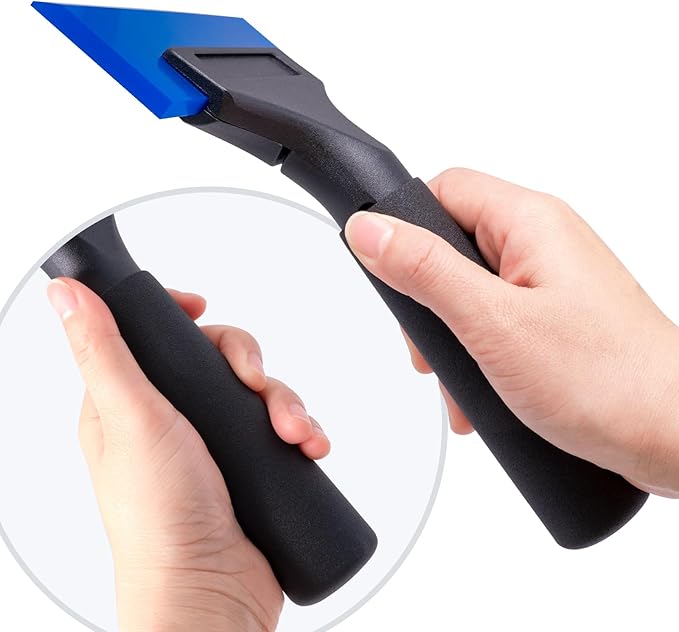 FOSHIO 1 Pack Rubber Water Blade Shower Squeegee Scraper Mirror Glass Wiper Window Cleaner with 7" Long Non-Slip Handle for Bathroom Window Tinting