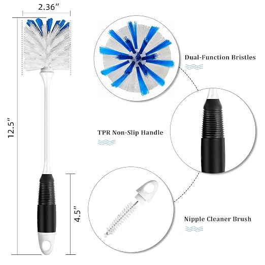 Amazer 2 Pack Scrub Brush and 2 Pack Bottle Cleaner Brushes