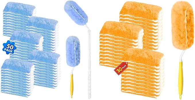 Duster Refill for Swiffer Duster, 80 Count Disposable Dusters Kit for Cleaning Dusting Furniture Blind Ceiling Fan, Multi Surface 360 Feather Duster + 3FT Extended Handle + 2 Short Handle