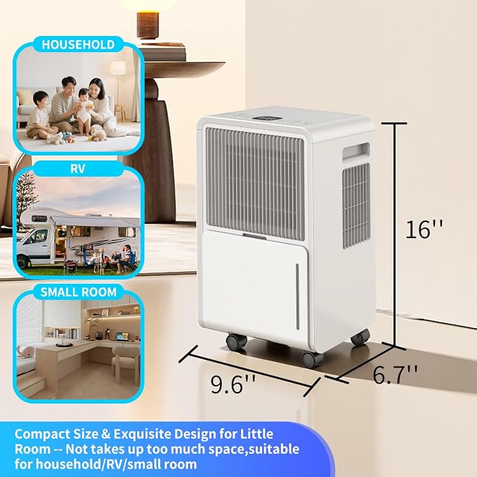 Dehumidifier for Home Basement, 17 Pints Dehumidifiers with Drain Hose for 550 Sq. Ft Bedroom Bathroom Small Room RV, 3 Working Modes, Smart Humidity Control, 24H Timer, Auto Defrost