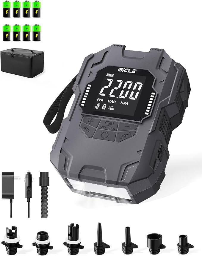 Rechargeable Paddle Board Electric Pump, 22PSI SUP Pump with Dual Power Battery & 12V DC Air Pump, Portable High Pressure Inflator with Auto Shut-Off & Fast Charging for SUP, Kayak, Inflatable Boat
