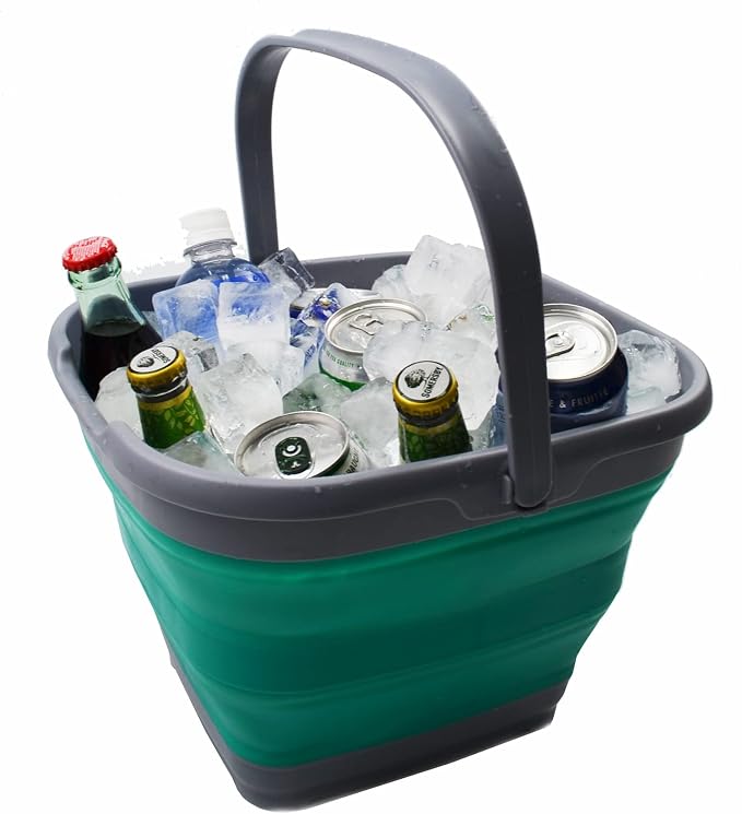 SAMMART 10L (2.6 Gallon) Set of 2 Collapsible Rectangular Handy Basket/Bucket (Bluish-Green + Black, 2)