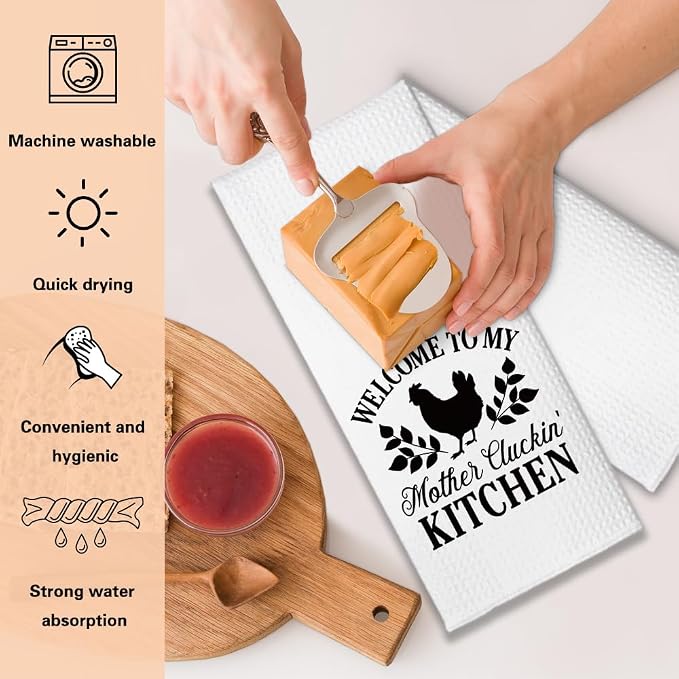 Welcome to My Mother Cluckin' Kitchen Funny Kitchen Towels 2 Pack, Kitchen Gifts for Mom from Son Daughter, Cute Mom Kitchen Decor Towels, Mother's Day Birthday Gifts for Mom New Mom Hostess