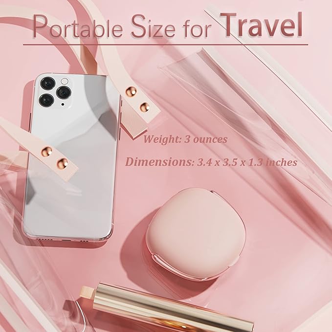 Pink Ultrasonic Contact Lens Cleaner - Portable Machine with USB Charger, Solution Soak Case Kit for Soft, Colored, Hard, RGP, and OK Lenses