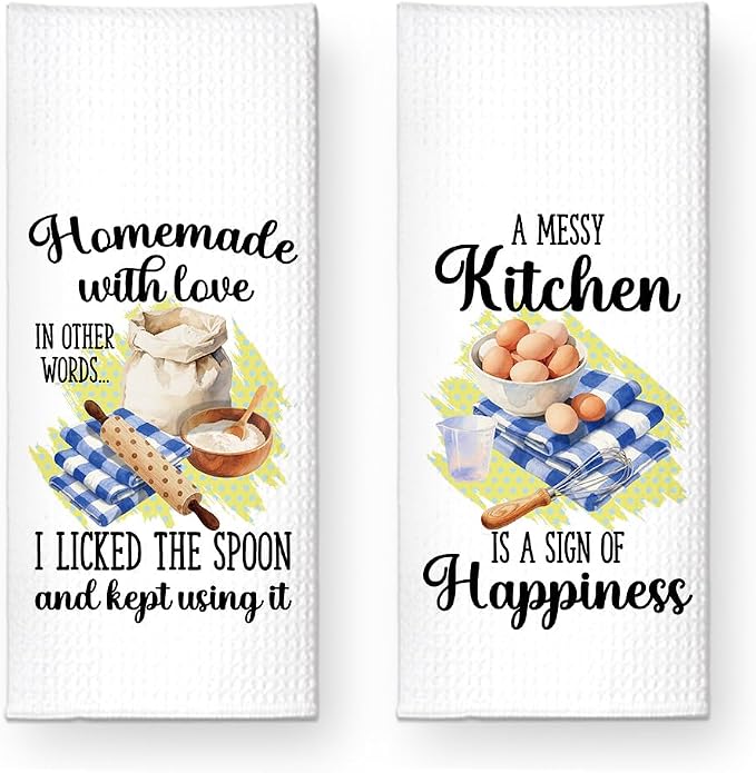 A Messy Kitchen is A Sign of Happiness Kitchen Towels 2 Pack, Towels Set for Housewarming, Thanksgiving Housewarming Gifts for Wife Neighbor Mom Friends, Cooking Lovers Gifts Ideas