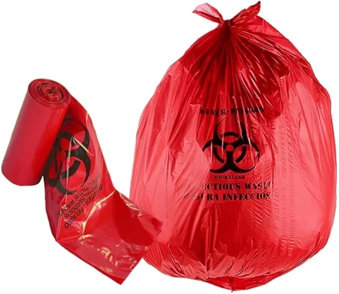 Bits N Things Infectious Biohazard Red Waste Bags Hazardous Trash Can Liners | Medical Grade No Leak Bags | Great for Lab Containers, Swabs, Pads, Gloves | 50 Count - 40" x 48" (40-50 Gallon)