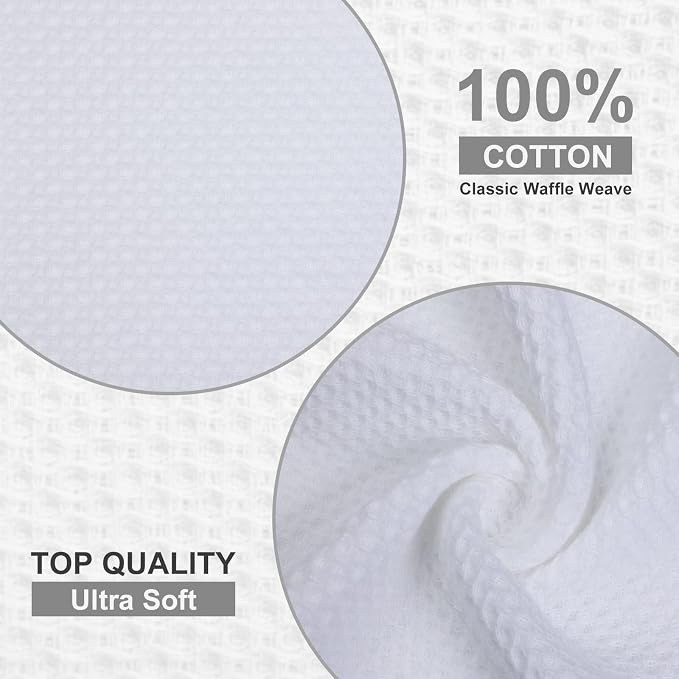 Kitinjoy 100% Cotton Kitchen Dish Cloths (12 X 12 Inches, White), 6 Pack Waffle Weave Ultra Soft Absorbent Dish Towels for Drying Dishes Quick Drying Kitchen Towels Dish Rags