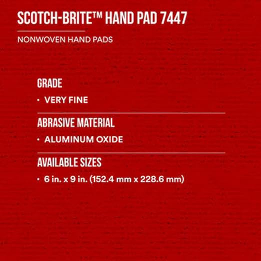 3M Scotch-Brite 7447 General Purpose Hand Pads, Very Fine Grade, 6” x 9” Maroon Abrasive Pads (Aluminum Oxide, Pack of 20)
