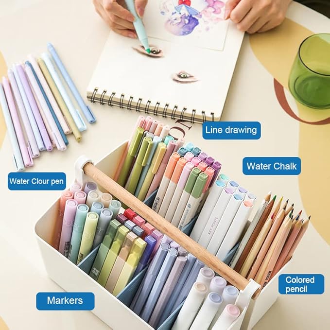 Vidifor 3 pcs Large Portable Caddy with Handle, Art Supplies, DIY Divided Basket for Crafts Colored Pencils Pen Holds Brushes (Blue Dividers)